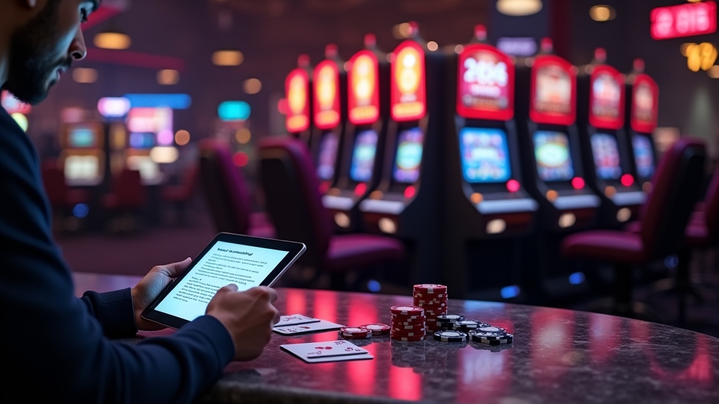 Player reviewing a 2026 no deposit bonus offer in a dark casino