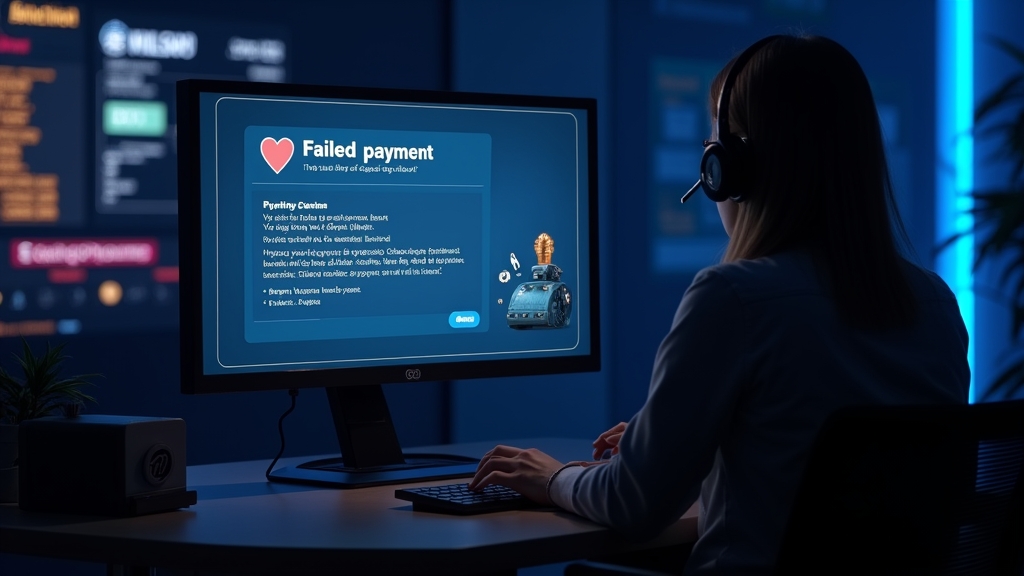 Payment error screen and support-style cashier scene in a casino setting
